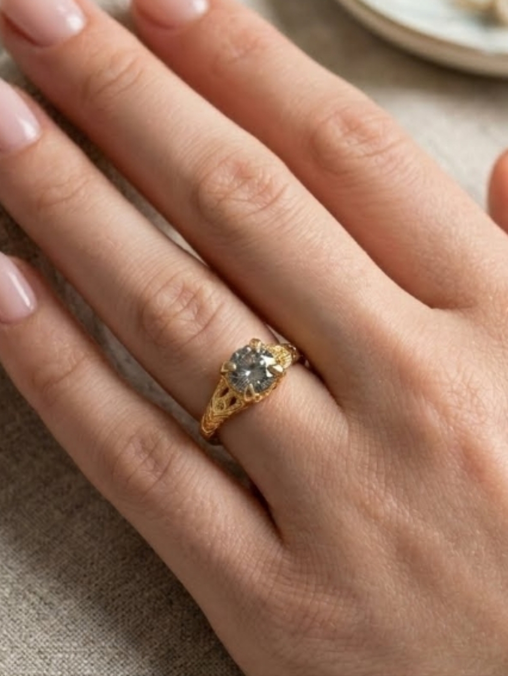Yellow Gold Round CZ Solitaire 6.75